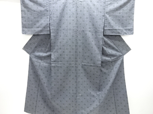 幾何学模様織り出し手織り紬単衣着物